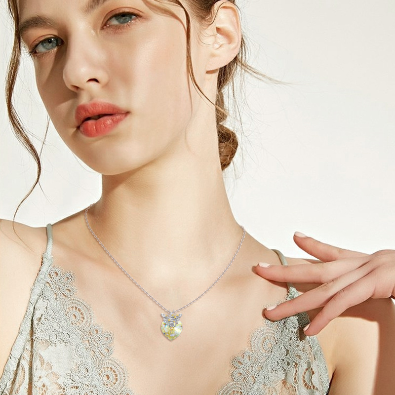 Colar com pingente de cristal de abelha e coração em prata esterlina para mulheres-2