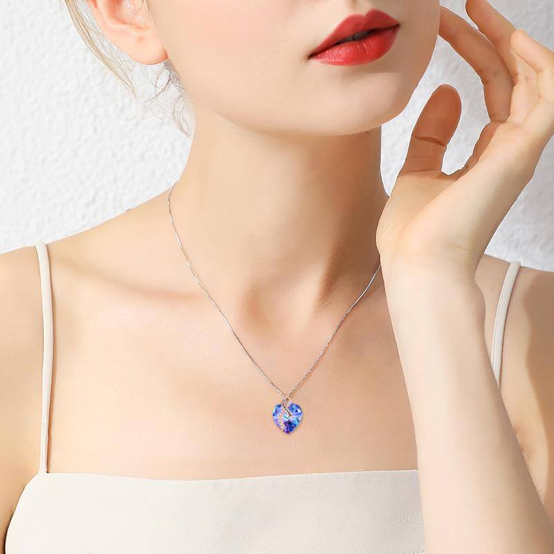 Sterling Silver Two-Tone Heart Crystal Breast Cancer Pendant Necklace For Women-2