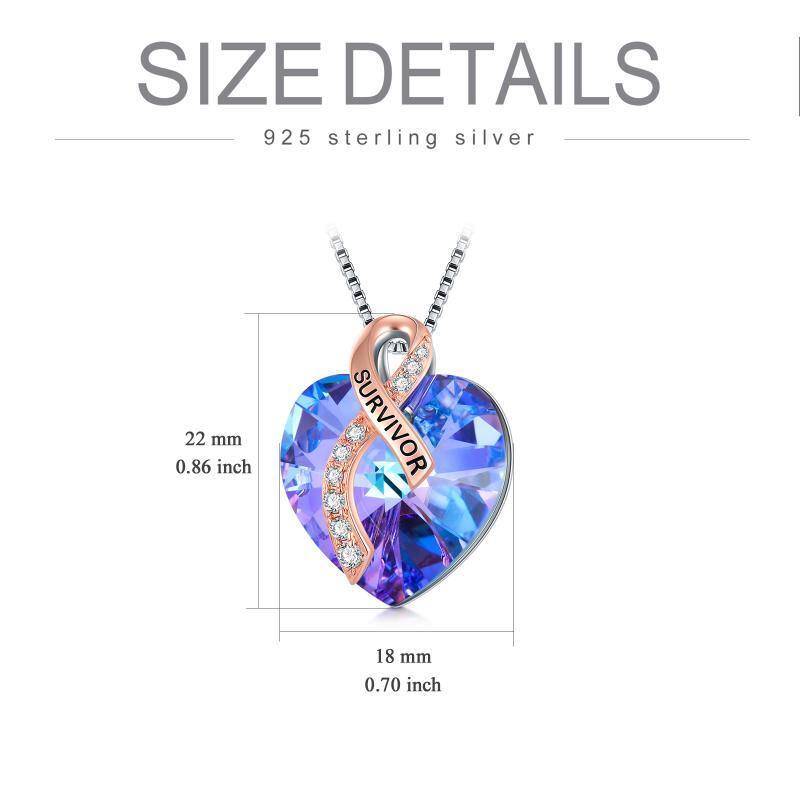 Sterling Silver Two-Tone Heart Crystal Breast Cancer Pendant Necklace For Women-3