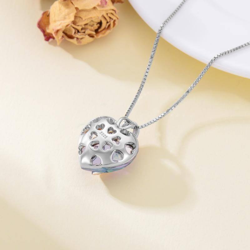 Sterling Silver Two-Tone Heart Crystal Breast Cancer Pendant Necklace For Women-5