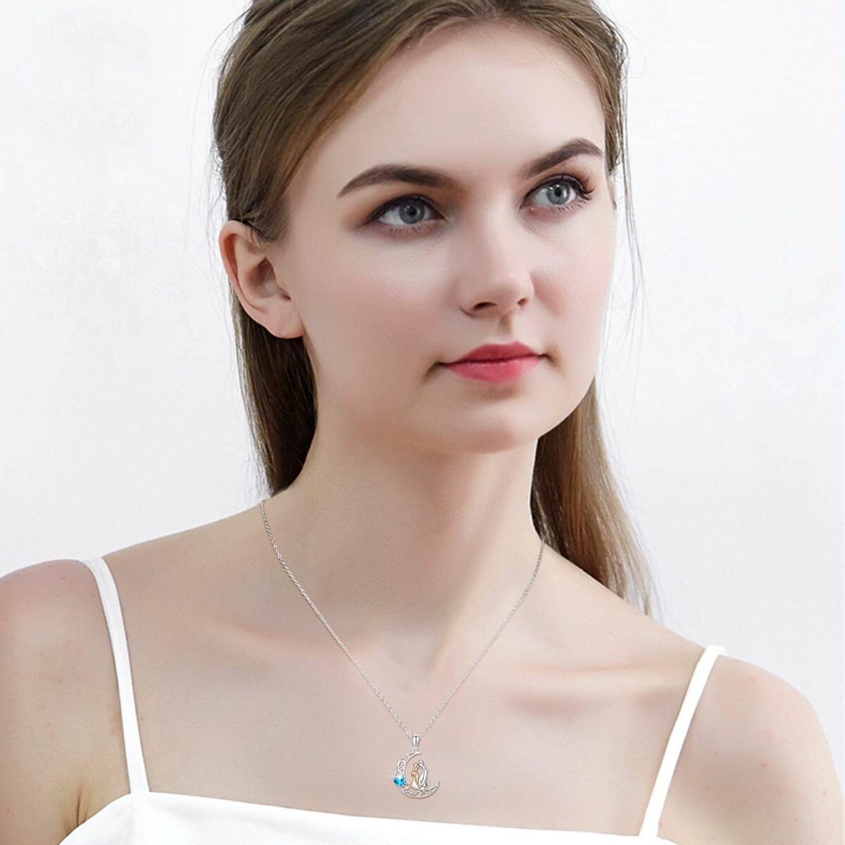 Collier en argent sterling avec pendentif en zircon cubique en forme de coeur et coeur et-2