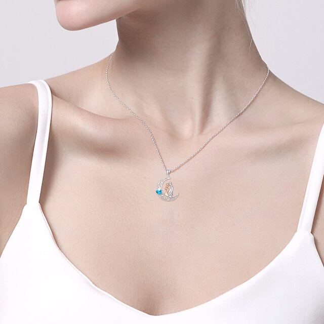 Plata de ley de dos tonos en forma de corazón Cubic Zirconia Pareja y Corazón y Luna Colla-4