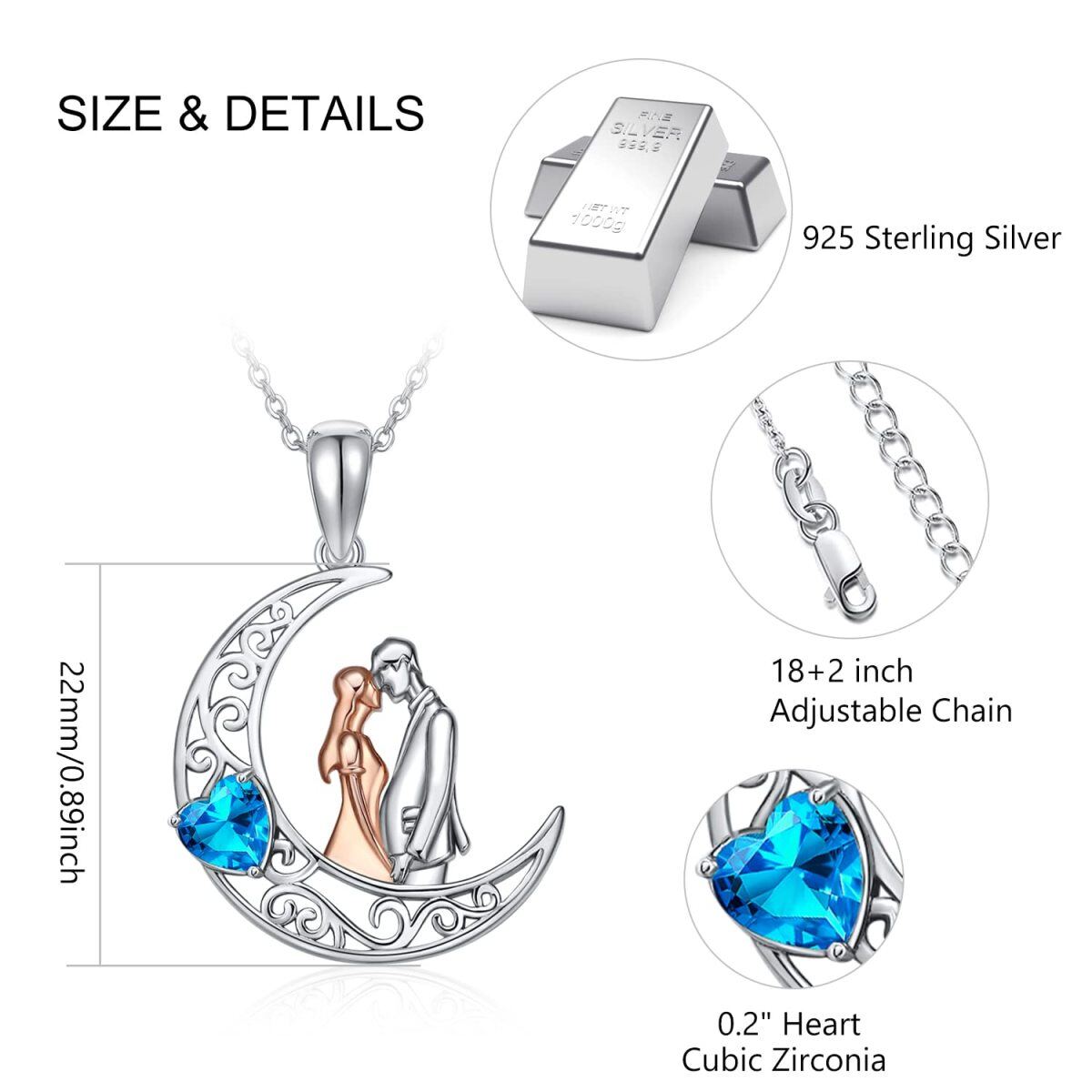 Collier en argent sterling avec pendentif en zircon cubique en forme de coeur et coeur et-6