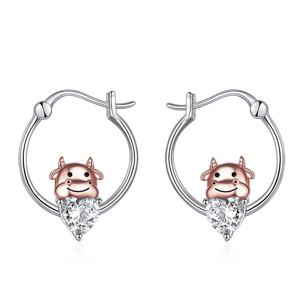 Pendientes de aro de plata de ley con forma de corazón y circonita cúbica-1