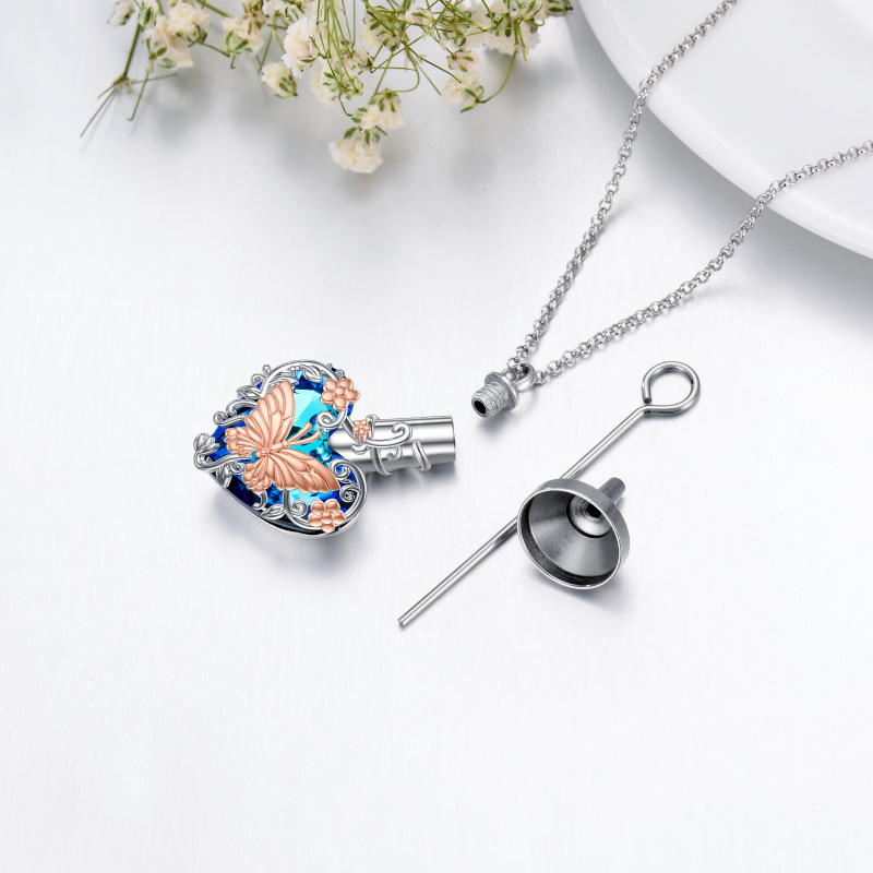 Collana con urna a farfalla in cristallo a cuore bicolore in argento sterling per ceneri-3