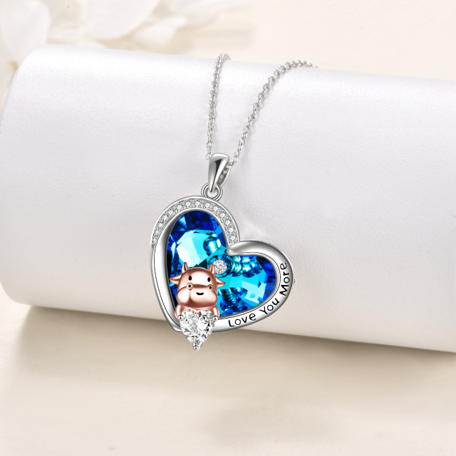 Collana con ciondolo a forma di cuore in argento sterling con cristalli e zirconia cubica-3