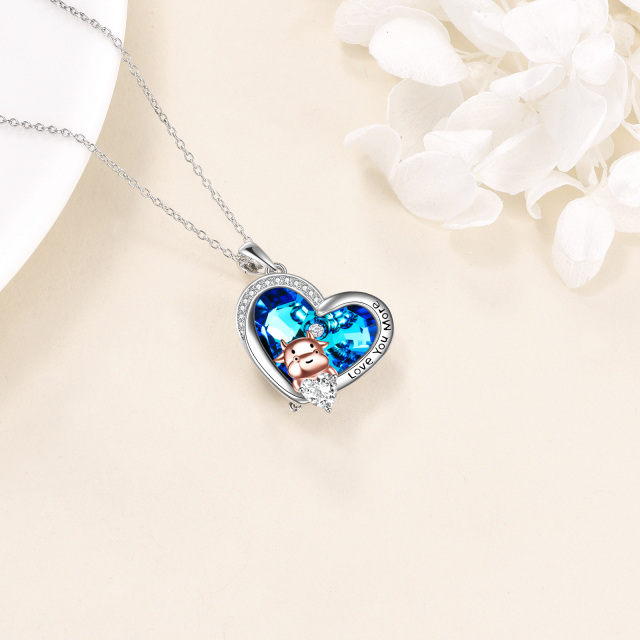 Sterling Silver Two-tone Heart Shaped Crystal & Cubic Zirconia Cow Pendant Necklace-4