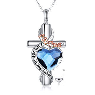 Urnen-Halskette aus Sterlingsilber mit zweifarbigem Herz und Kristallen zum Gedenken an Mutter und Kreuz für Asche-3