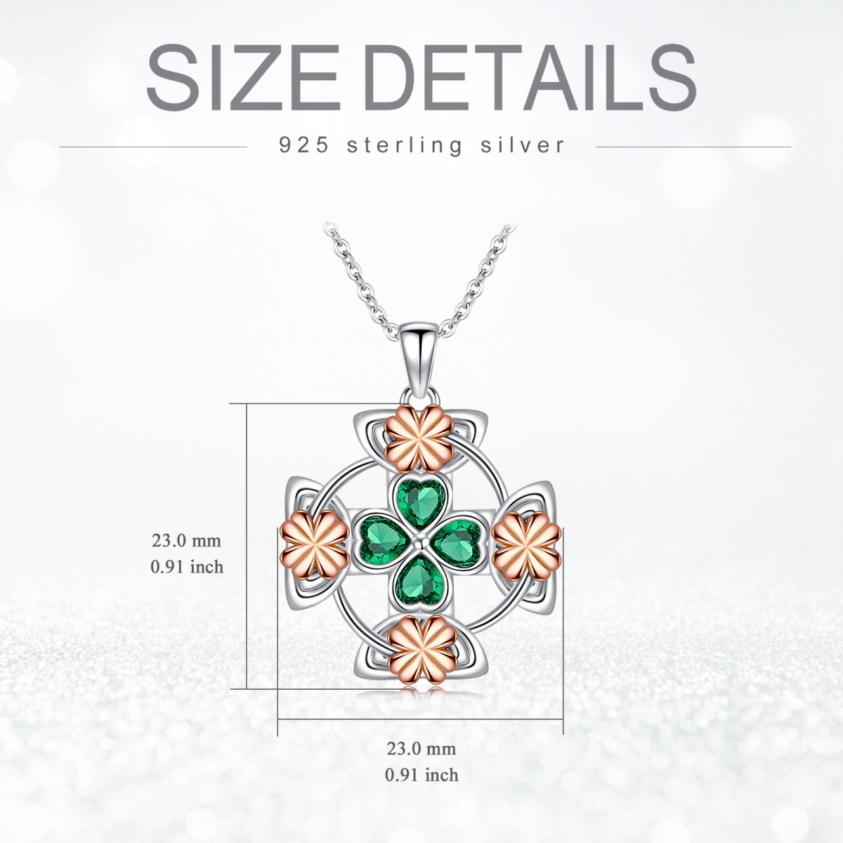 Sterling Silver Two-tone Heart Shaped Crystal Four Leaf Clover & Celtic Knot Pendant Necklace-5