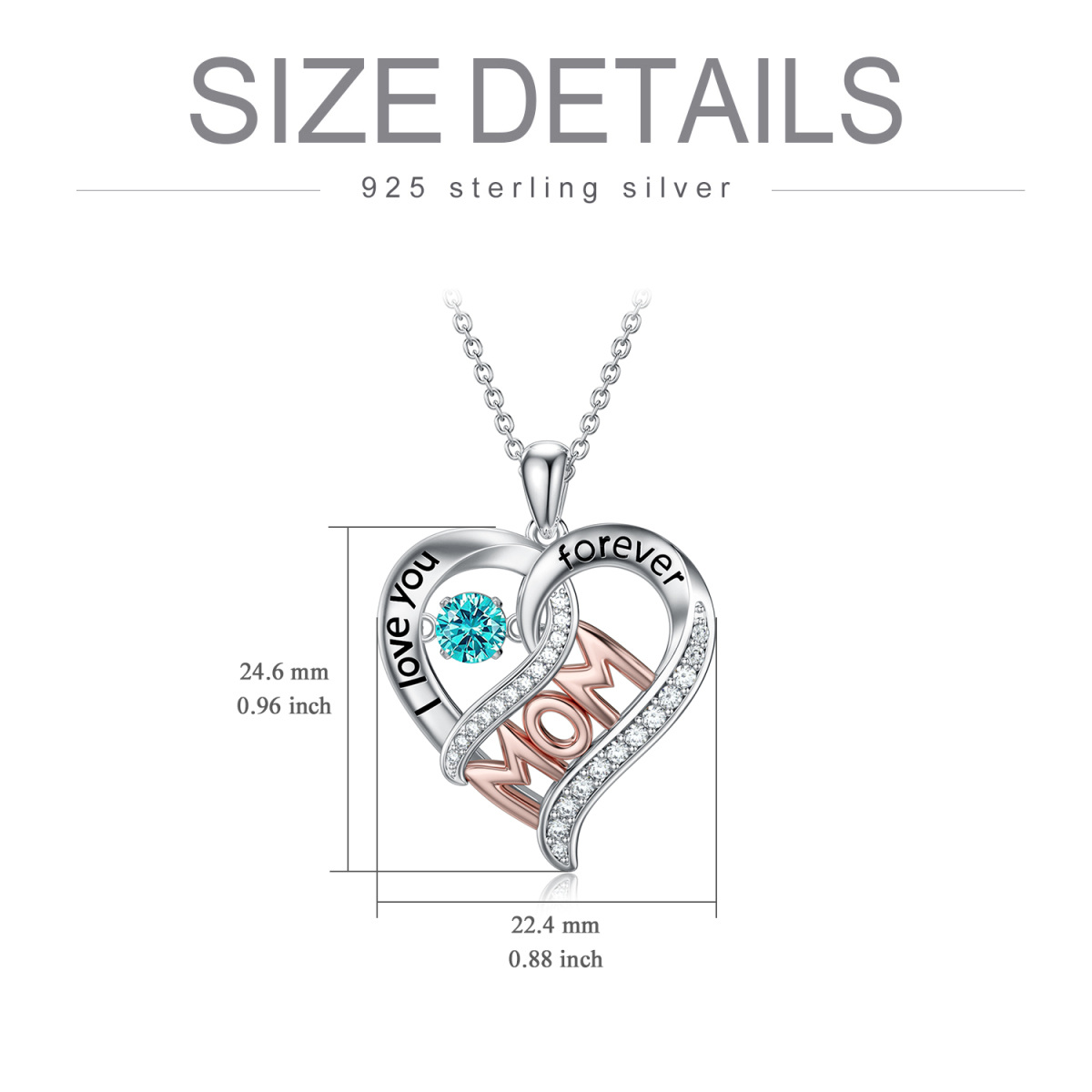 Collar con colgante de corazón y cristal de dos tonos de plata de ley con palabra grabada para mujer-3