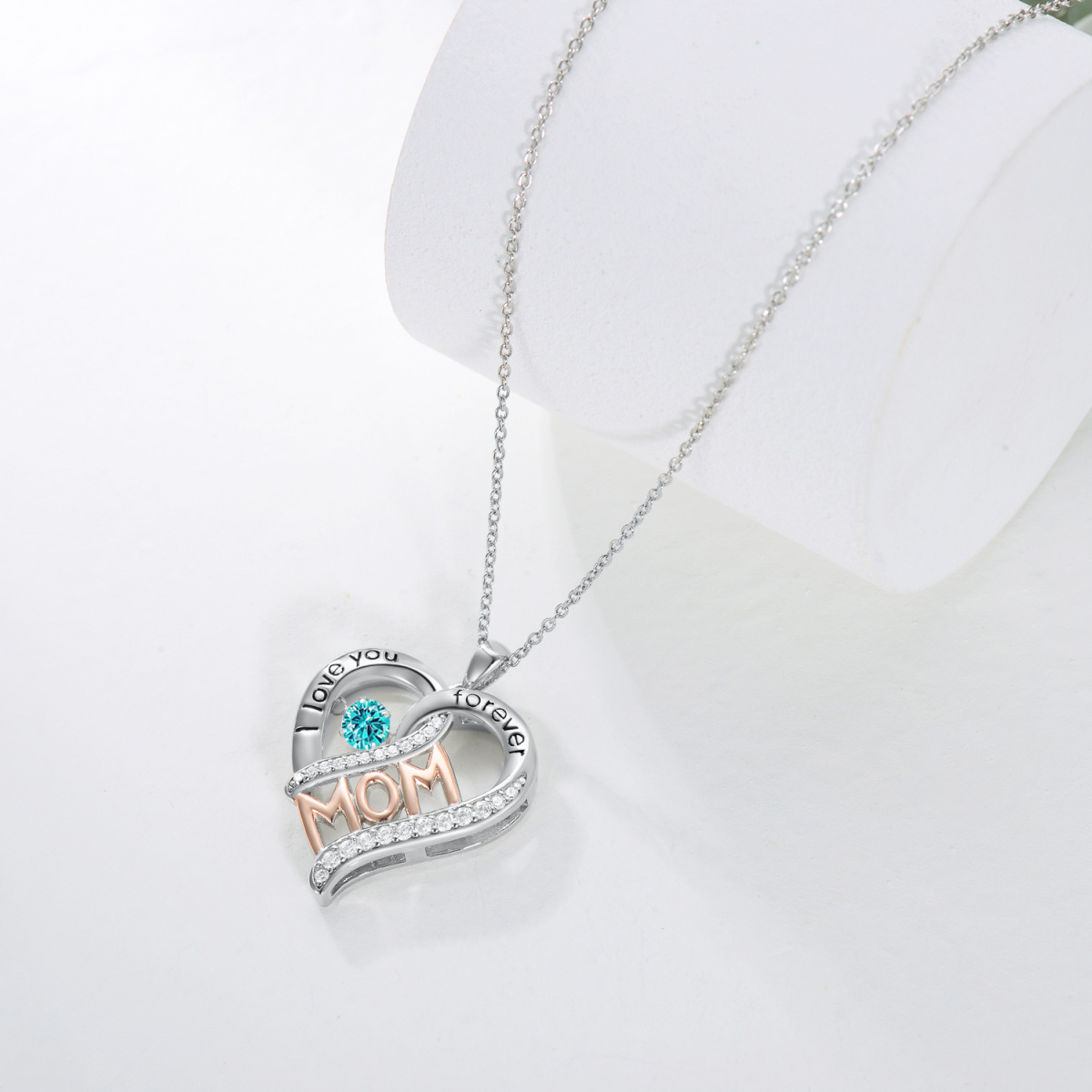 Collar con colgante de corazón y cristal de dos tonos de plata de ley con palabra grabada para mujer-5