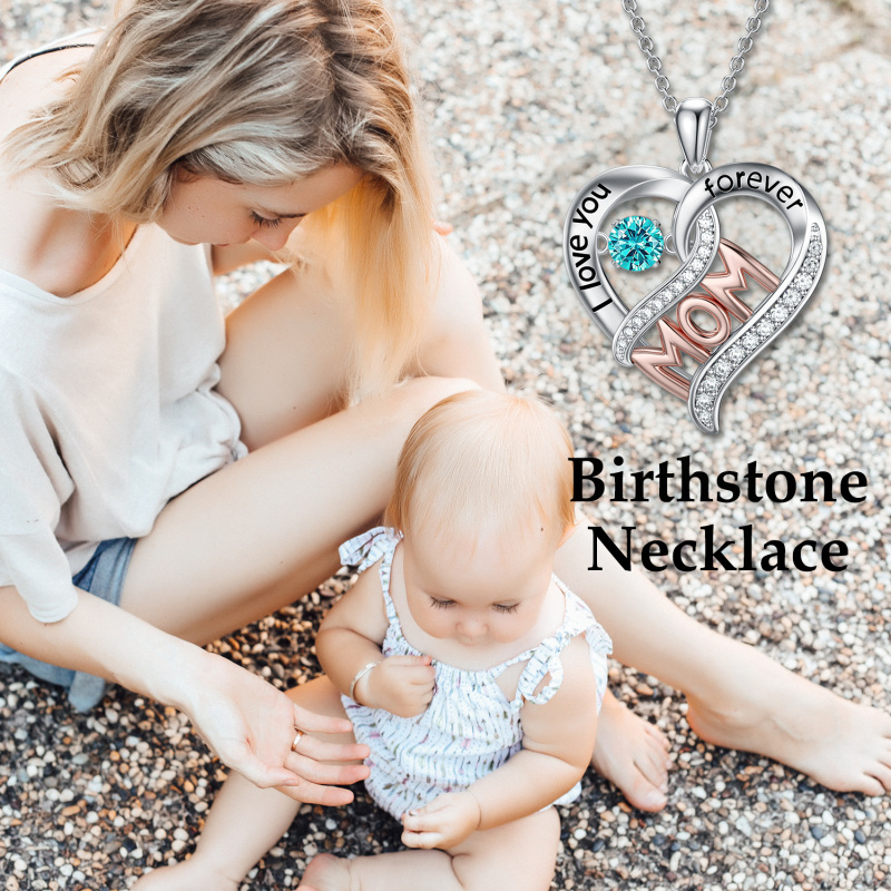 Collana con ciondolo a forma di cuore in cristallo bicolore in argento sterling con madre e parola incisa per donna-6