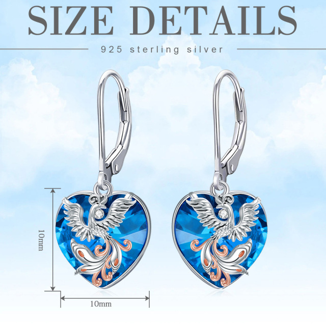 Sterling Silver Two-tone Heart Shaped Crystal Phoenix & Heart Lever-back Earrings-5