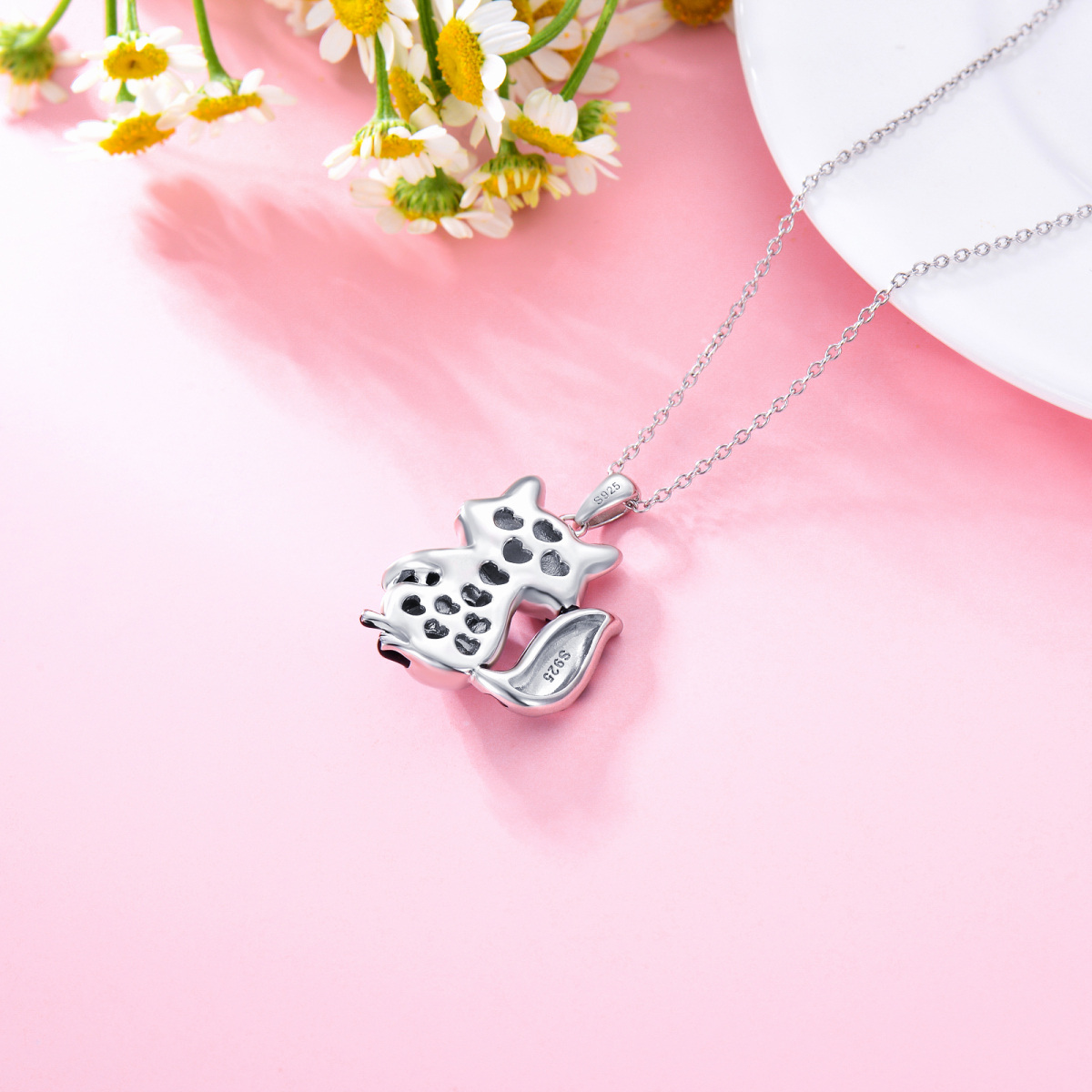 Sterling Silver Heart Crystal Raccoon Pendant Necklace For Women-5