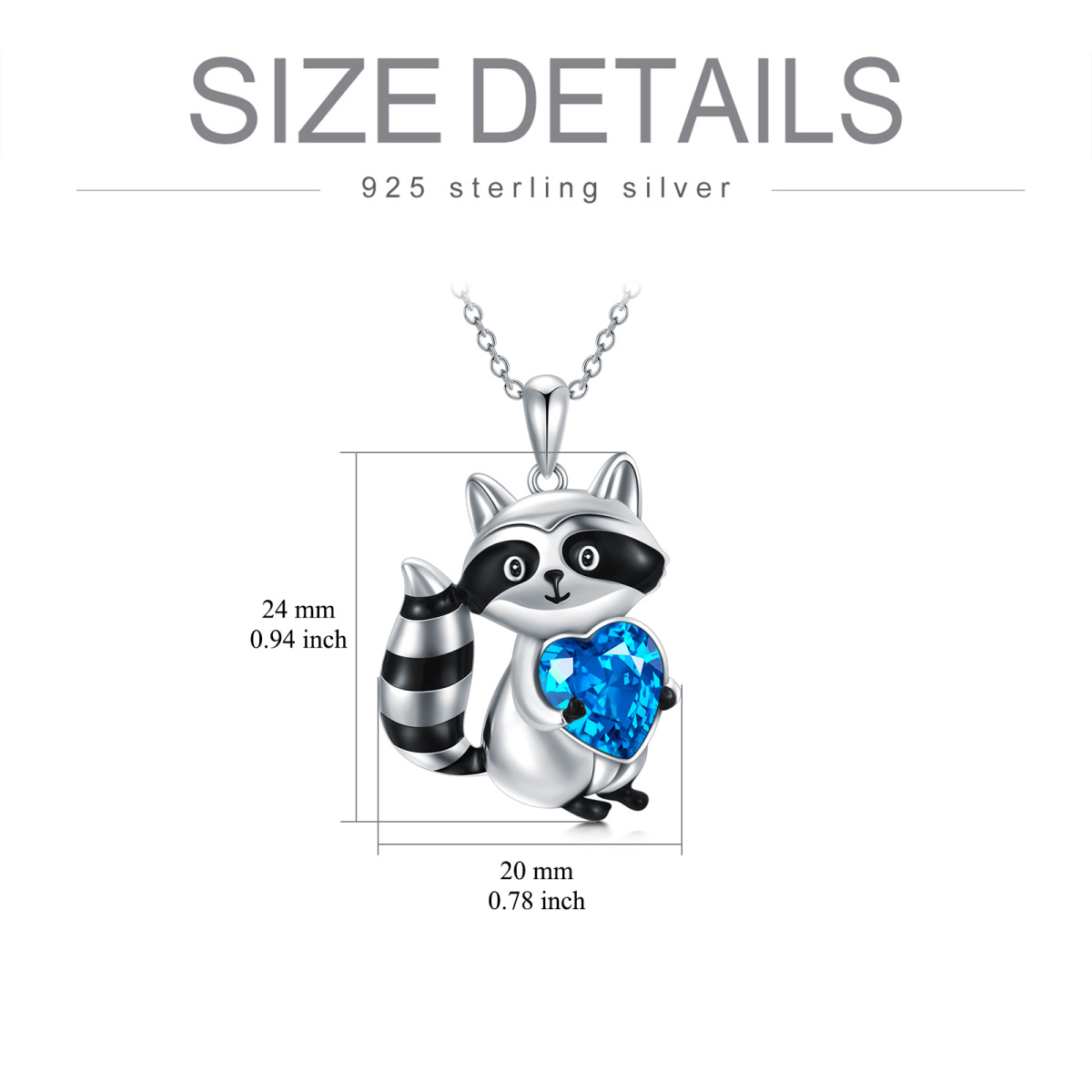 Sterling Silver Heart Crystal Raccoon Pendant Necklace For Women-7