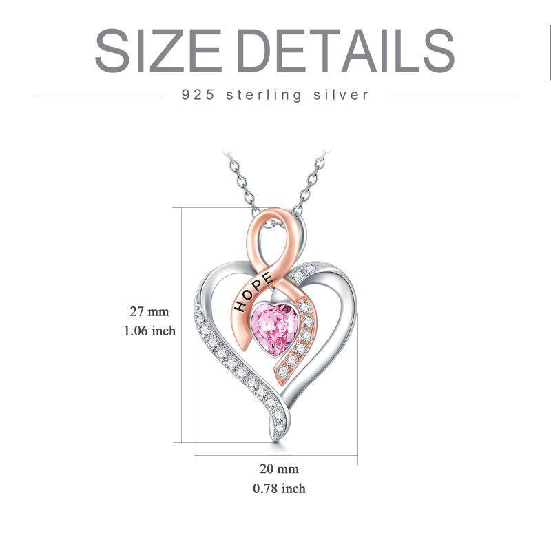 Collar con colgante de cinta de cristal de corazón de dos tonos de plata de ley para mujer-5