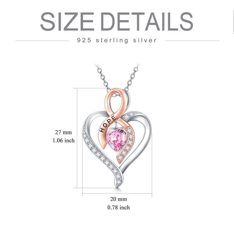Sterling Silver Two-Tone Heart Crystal Ribbon Pendant Necklace For Women-5