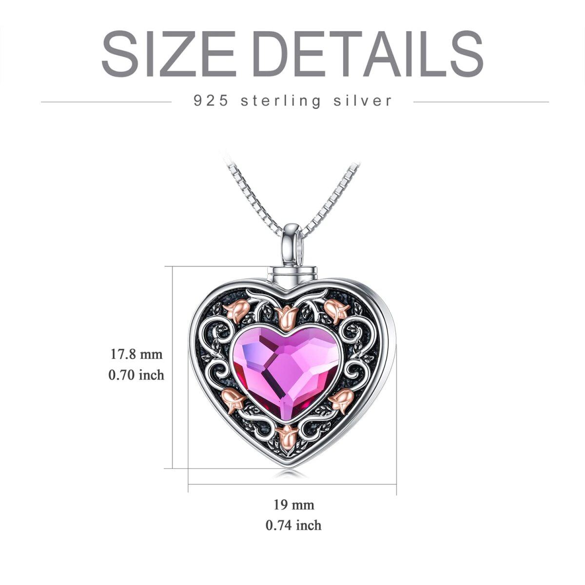 Sterling Silver Oxidized Heart Purple Crystal Rose Urn Necklace For Ashes With Engraved Word-5