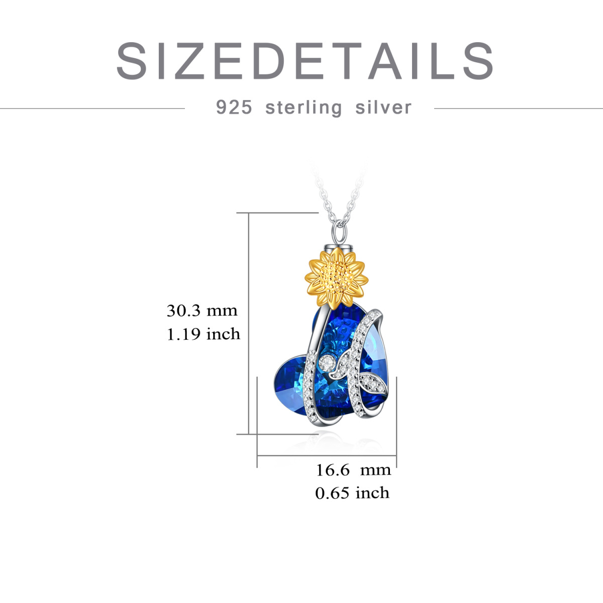 Sterling Silver Two-Tone Heart Crystal Sunflower Urn Necklace For Ashes For Women-5