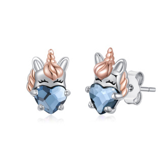 Sterling Silver Two-tone Heart Shaped Crystal Unicorn Stud Earrings-31