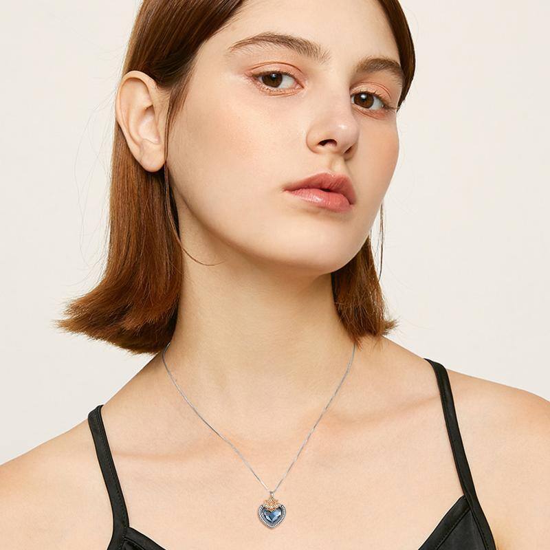 قلادة من الفضة الإسترلينية على شكل قلب من الكريستال الأزرق على شكل جرة لوتس للرماد المحفور إلى الأبد في قلبي-2