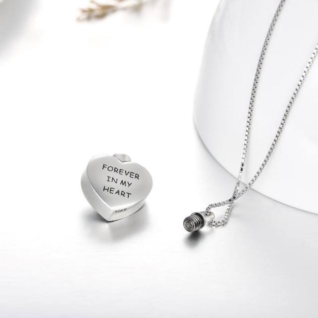 Sterling Silver Two-tone Heart Shaped Crystal Heart Urn Necklace for Ashes with Engraved Word-4