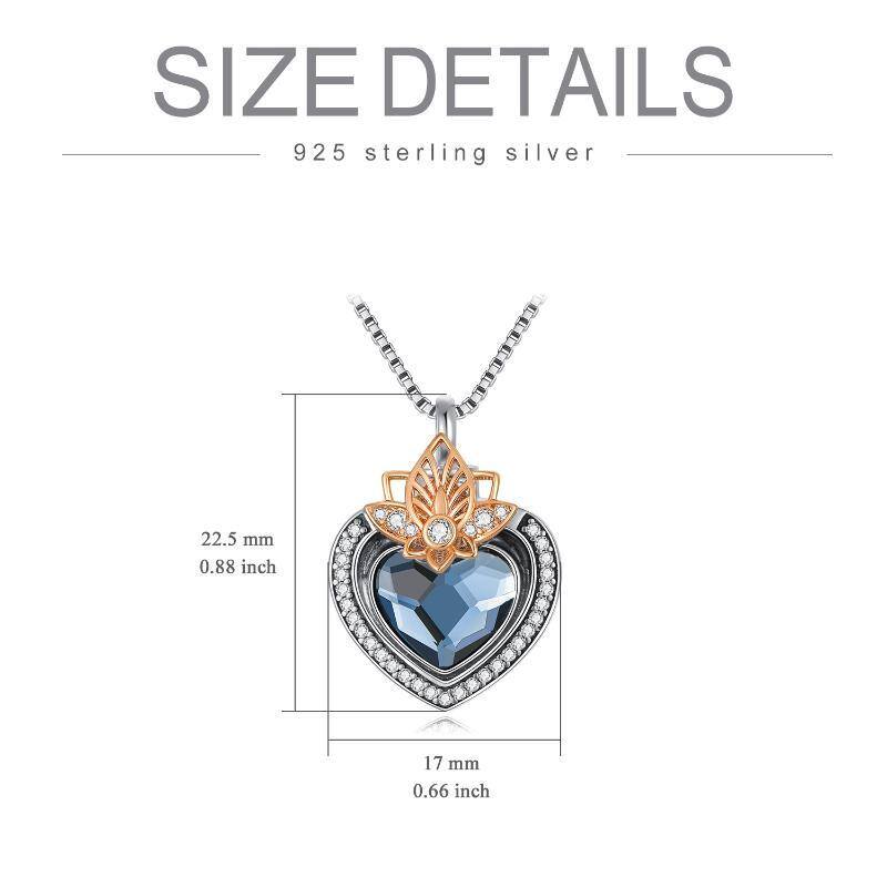 Sterling Silver Blue Crystal Heart Lotus Urn Necklace For Ashes Engraved Forever In My Heart-5