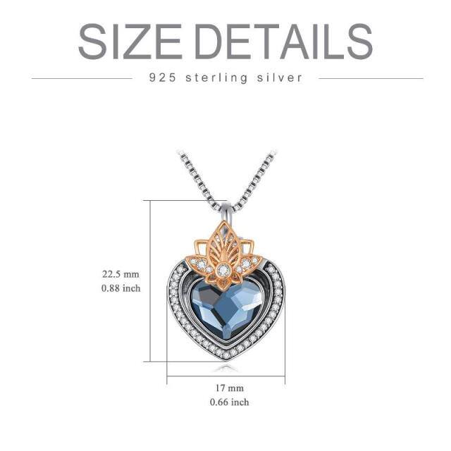 Sterling Silver Two-tone Heart Shaped Crystal Heart Urn Necklace for Ashes with Engraved Word-5