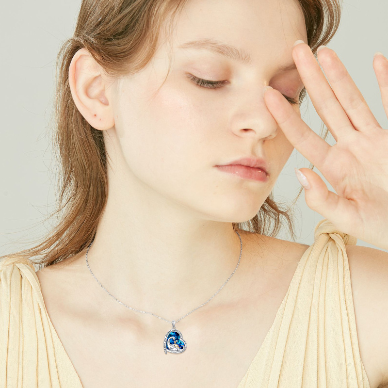 Colar de pingente de cristal de dinossauro de coração de dois tons de prata esterlina com palavra gravada para melhor amigo feminino-2