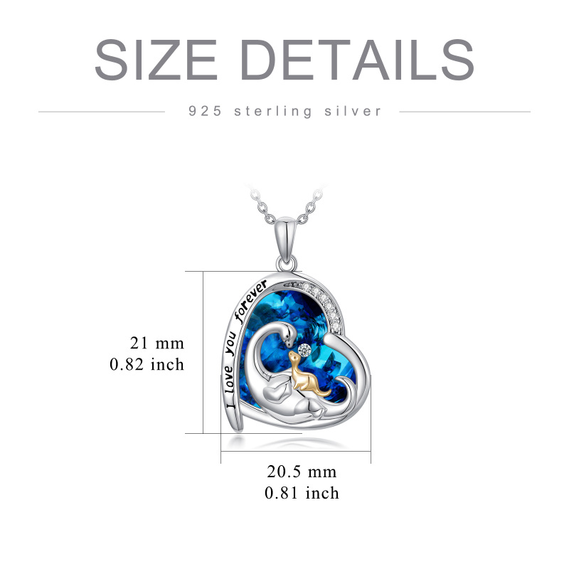 Colar de pingente de cristal de dinossauro de coração de dois tons de prata esterlina com palavra gravada para melhor amigo feminino-3