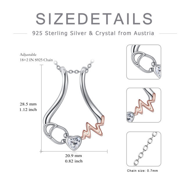 Collier en argent sterling bicolore avec pendentif en forme de coeur en zircon cubique Ele-6