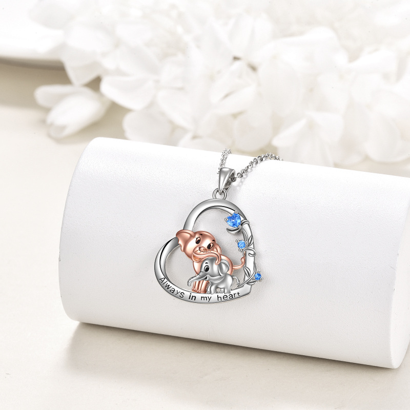 Colar com pingente de elefante de zircônia cúbica de coração em prata esterlina para mulheres-3