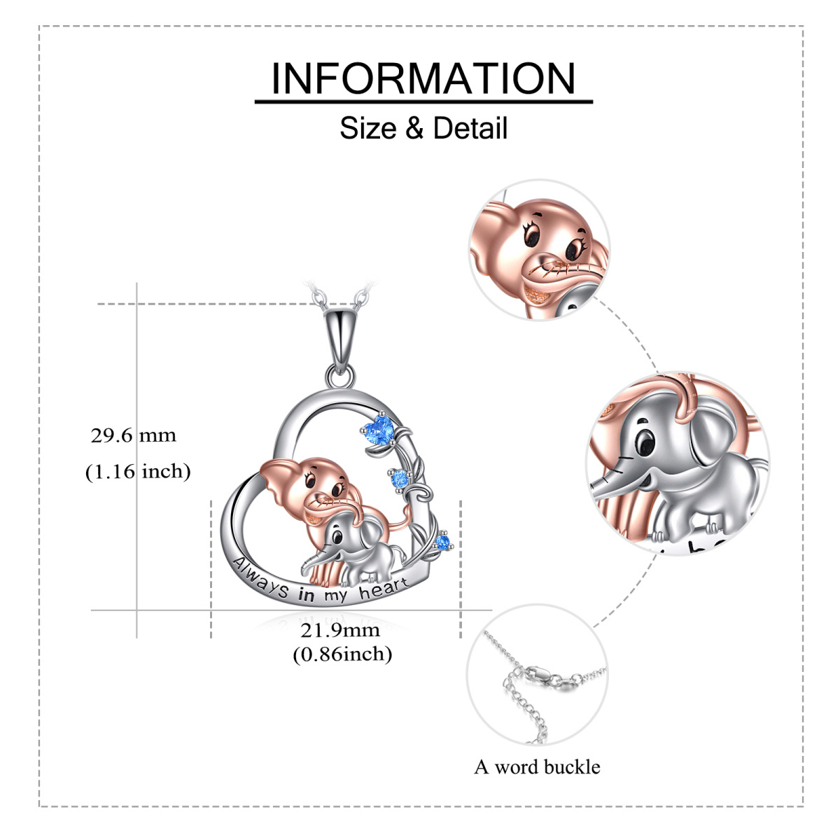 Halskette mit Elefanten-Anhänger aus Sterlingsilber mit zweifarbigem Herz und kubischem Zirkonia für Damen-5