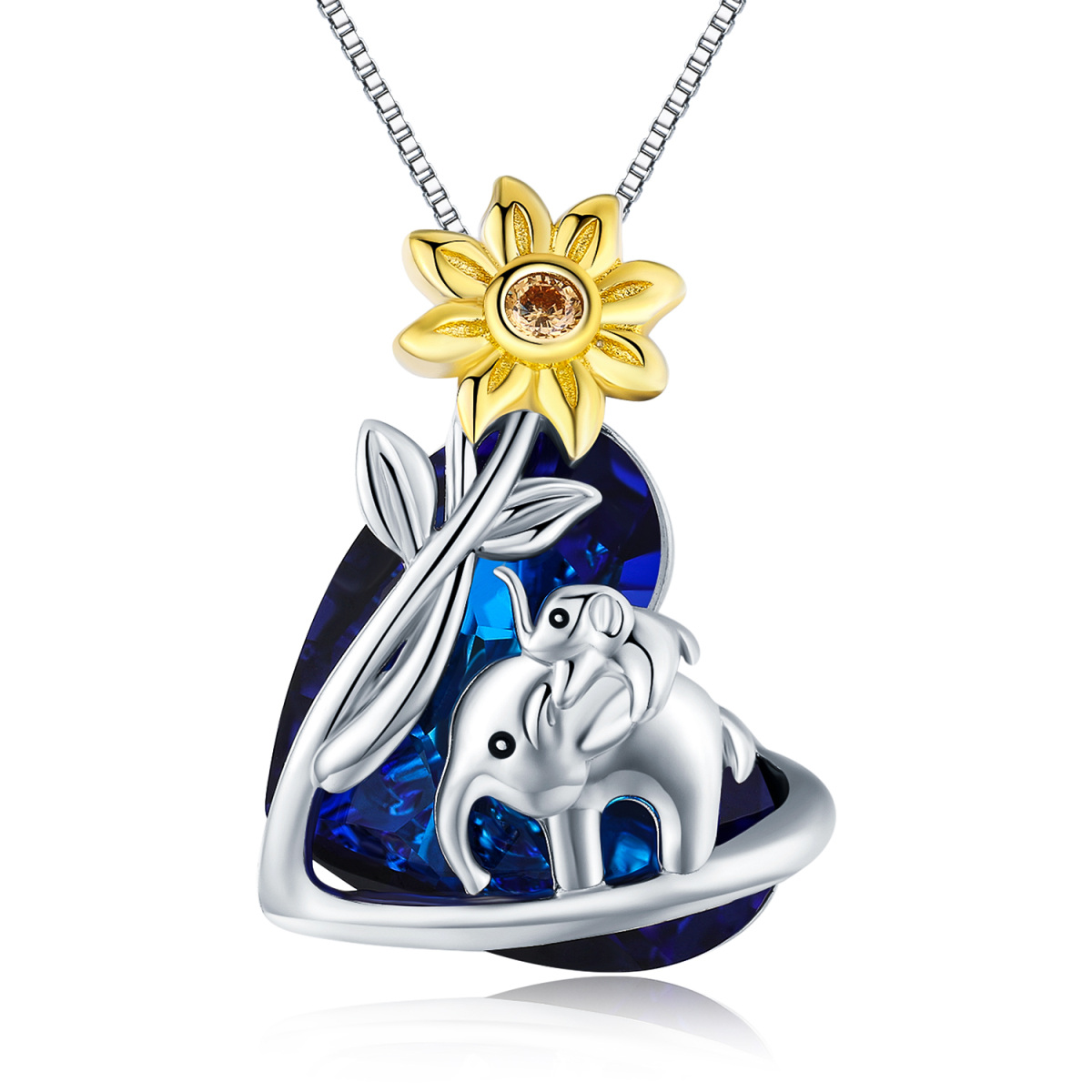 Collana con ciondolo di cristallo a forma di cuore e girasole in argento 925 bicolore-1