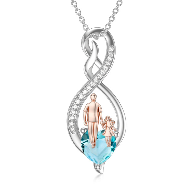 Collier avec pendentif en forme de cœur bicolore en argent sterling avec pendentif symbole de l'infini père et fille