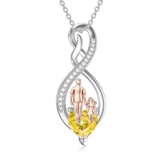 Sterling Silver Two-Tone Heart Cubic Zirconia Father & Daughter Infinity Symbol Pendant Necklace