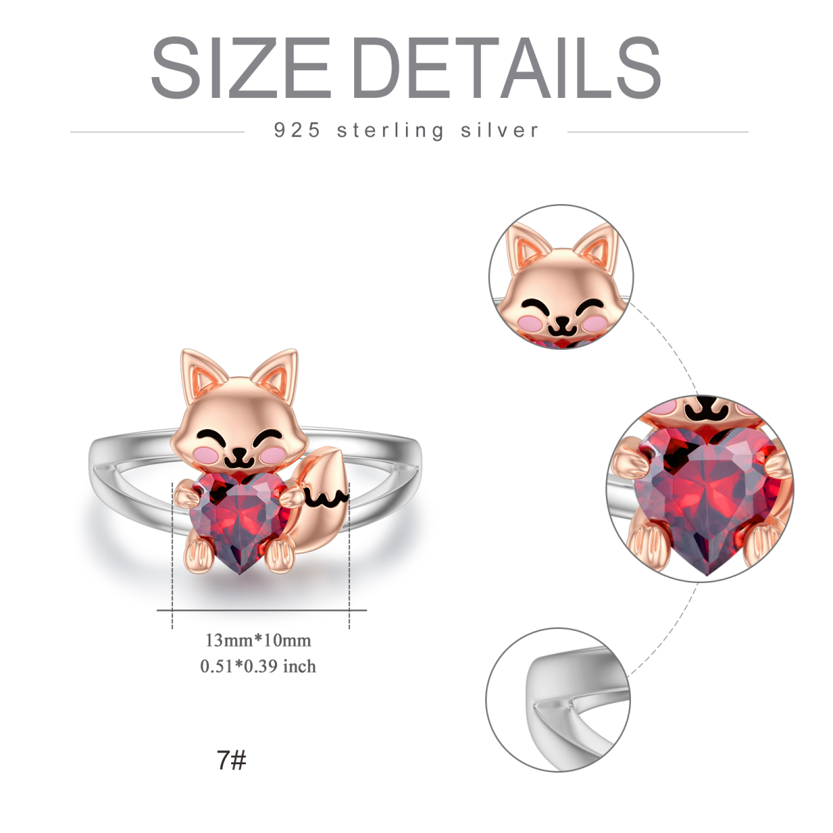 Sterling Silver Two-tone Heart Shaped Cubic Zirconia Fox Ring-5