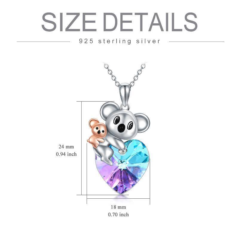 Sterling Silver Two-tone Heart Shaped Koala & Mother Crystal Pendant Necklace-5