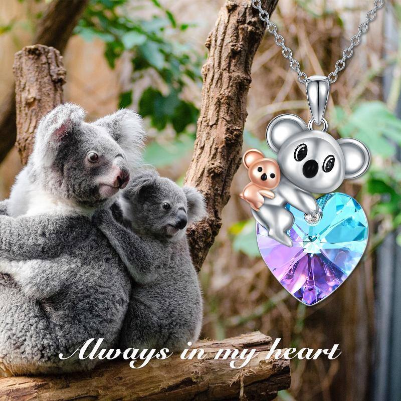 Sterling Silber zweifarbig Herzform Koala & Mutter Kristall Anhänger Halskette-6