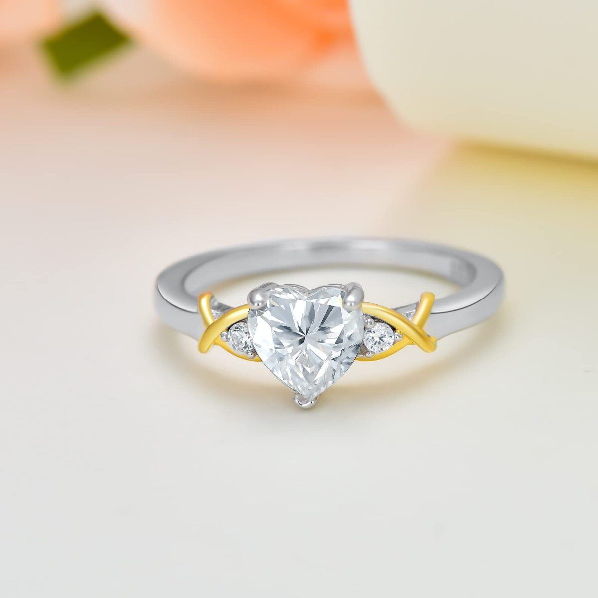 Sterling Silver Two-tone Heart Shaped Moissanite Personalized Engraving & Infinity Symbol Engagement Ring-2