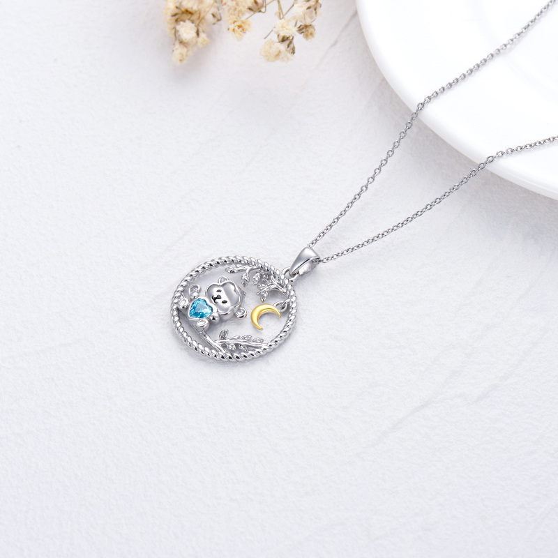Sterling Silver Two-Tone Heart Cubic Zirconia Monkey & Leaves With Moon Pendant Necklace For Women-3