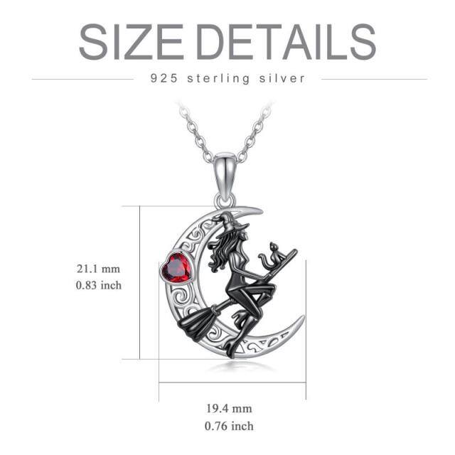 Sterling Silber zweifarbig Herz geformt Cubic Zirkonia Mond & Hexe Anhänger Halskette-5