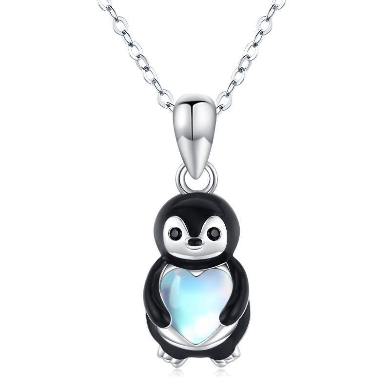 Sterling zilveren tweekleurige hartvormige maansteen pinguïn hanger ketting-19