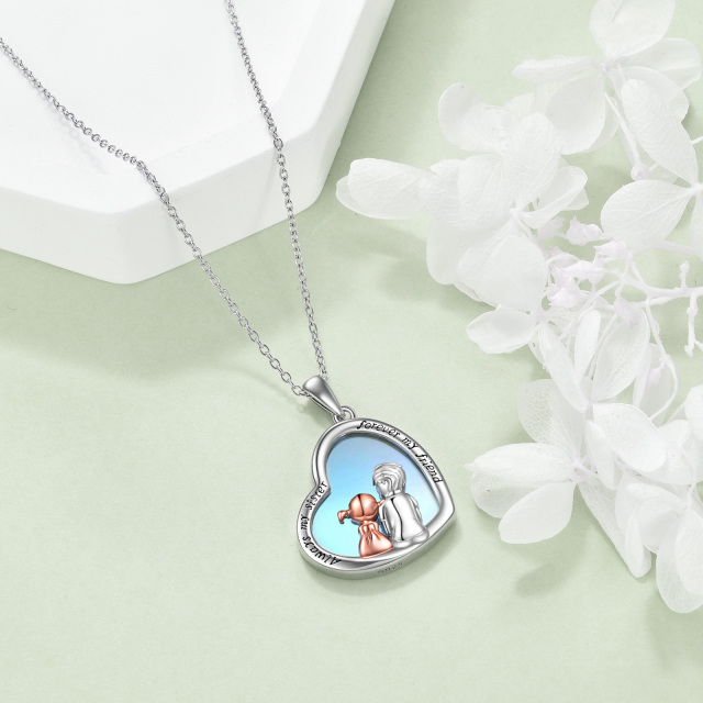 Sterling Silver Two-tone Heart Shaped Moonstone Sisters & Heart Pendant Necklace with Engraved Word-4