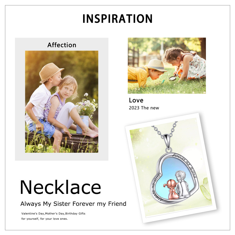 Sterling Silver 2 Sisters Infinity Heart Moonstone Necklace Engraved Forever My Friend-5