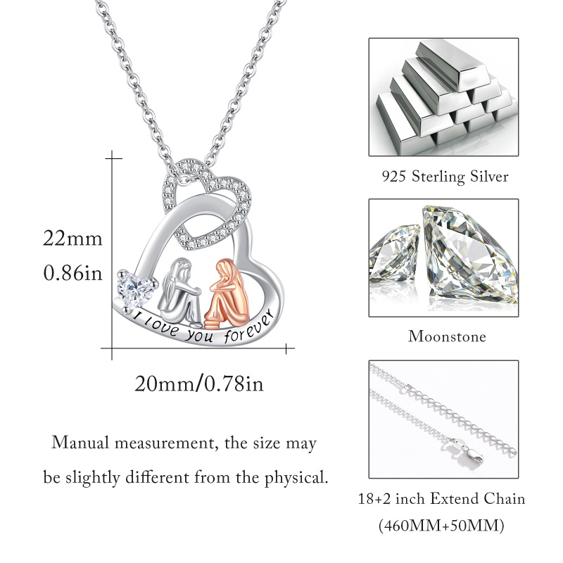 Colar com pingente de zircônia cúbica de coração em prata esterlina com palavra gravada-4