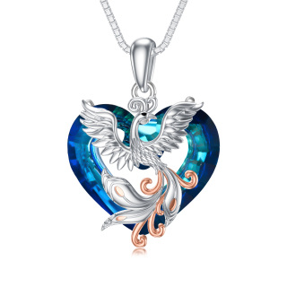 Sterling Silver Two-Tone Heart Crystal Phoenix Pendant Necklace For Women-23