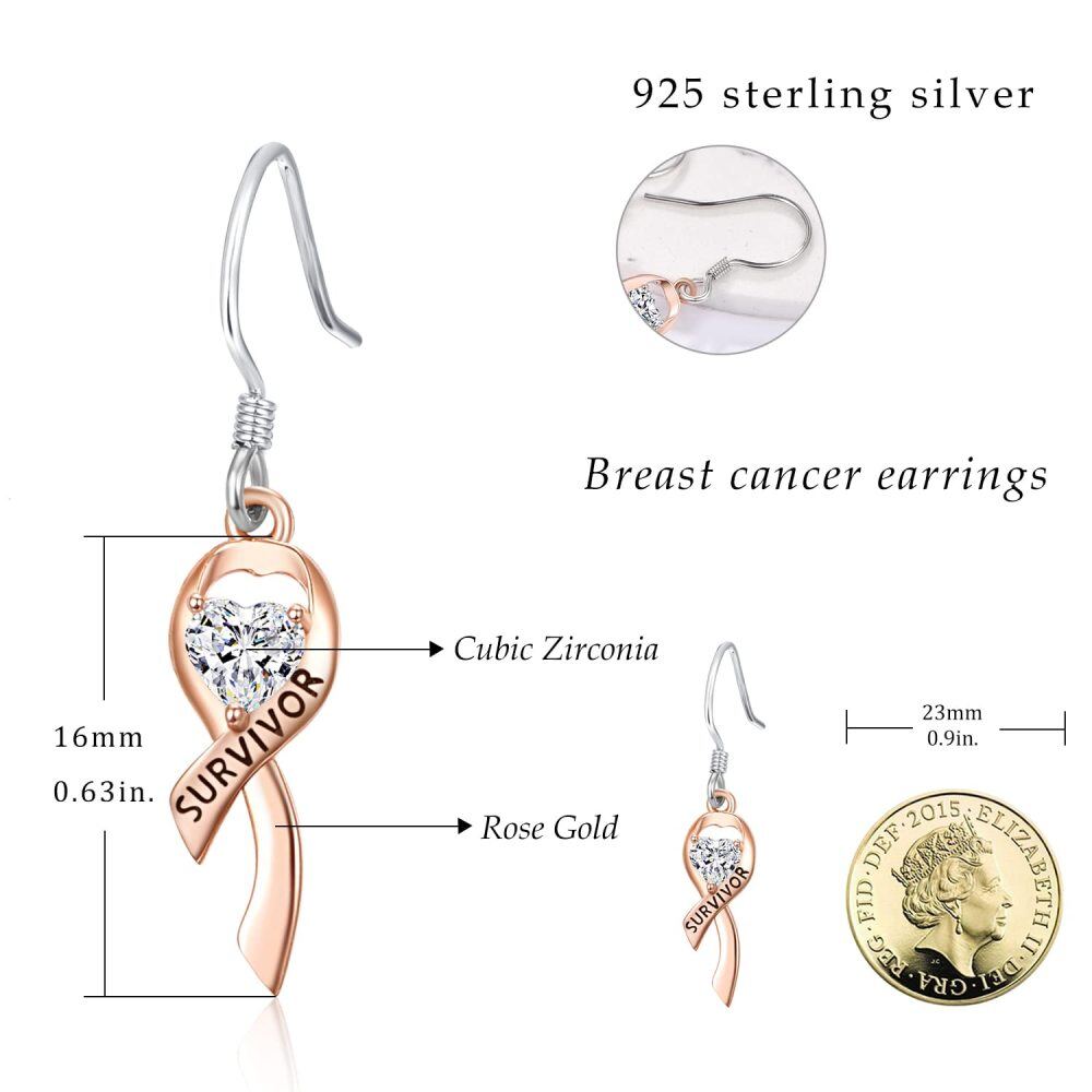 Pendientes colgantes de plata de ley con circonita cúbica y forma de corazón de dos tonos con palabra grabada para mujer-5