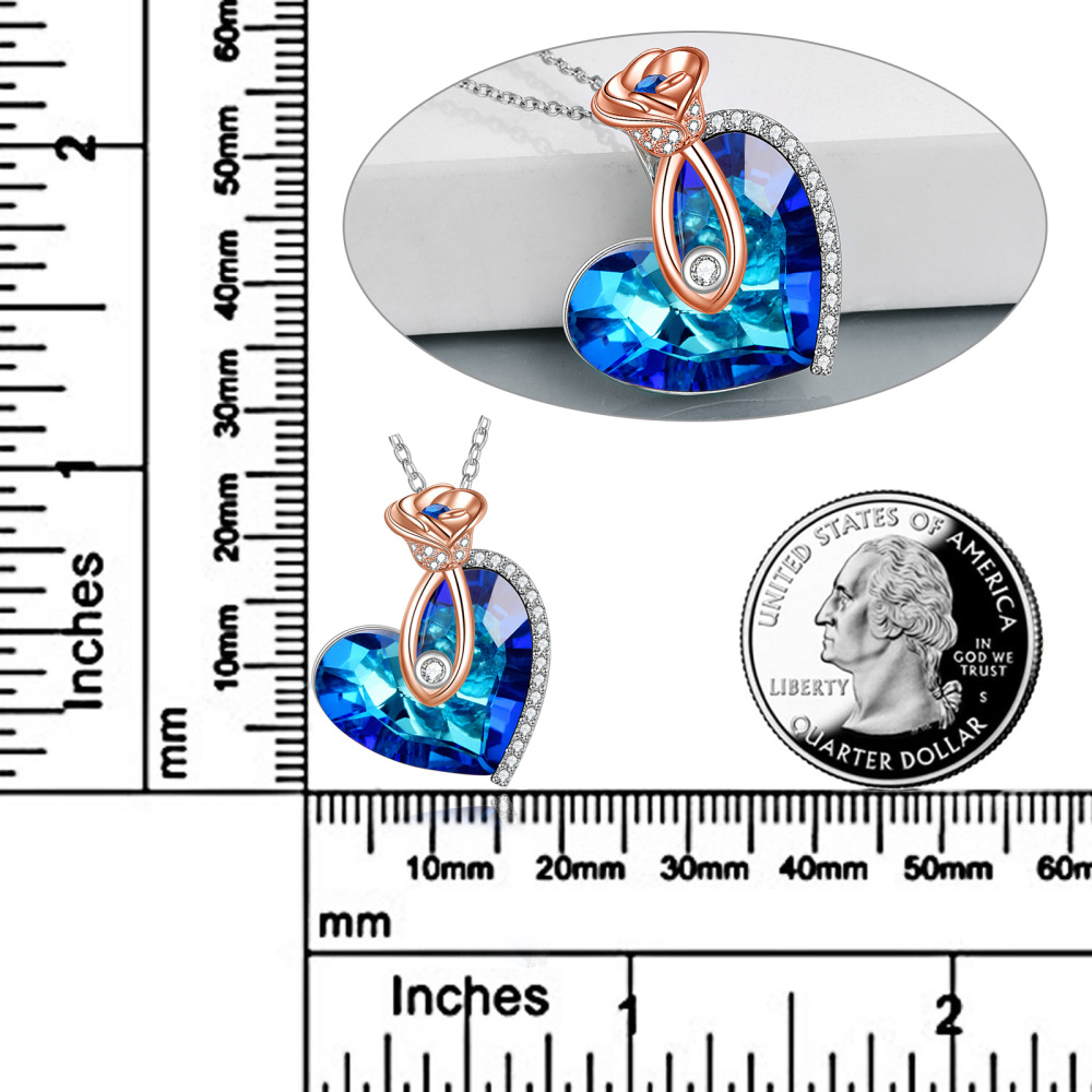 Collier en argent sterling avec pendentif en forme de cœur bicolore et rose en zircon pour femme-4