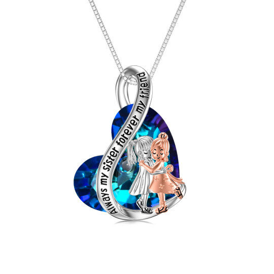 Sterling Silver Two-Tone Heart Crystal Infinity Symbol Pendant Necklace With Engraved Word For Sister